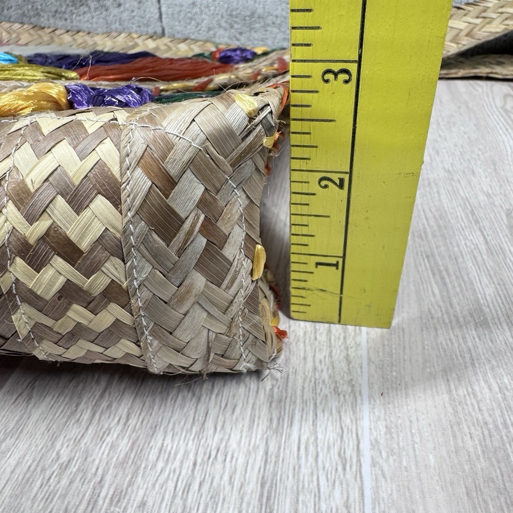 Vintage Woven Straw Raffia Purse Floral Embroidery Boho Tote Bag 13x10 READ - Picture 13 of 13